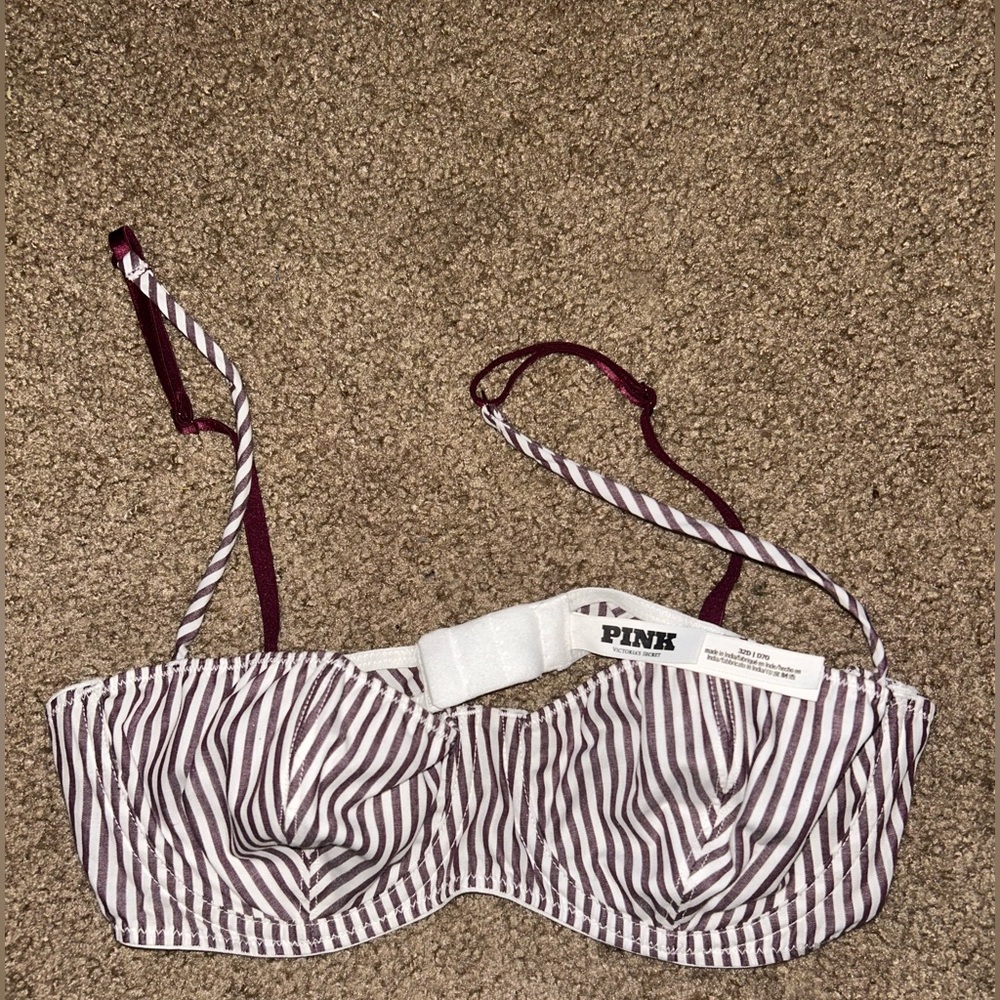 PINK Victoria's Secret Striped Bra - White and Burgundy